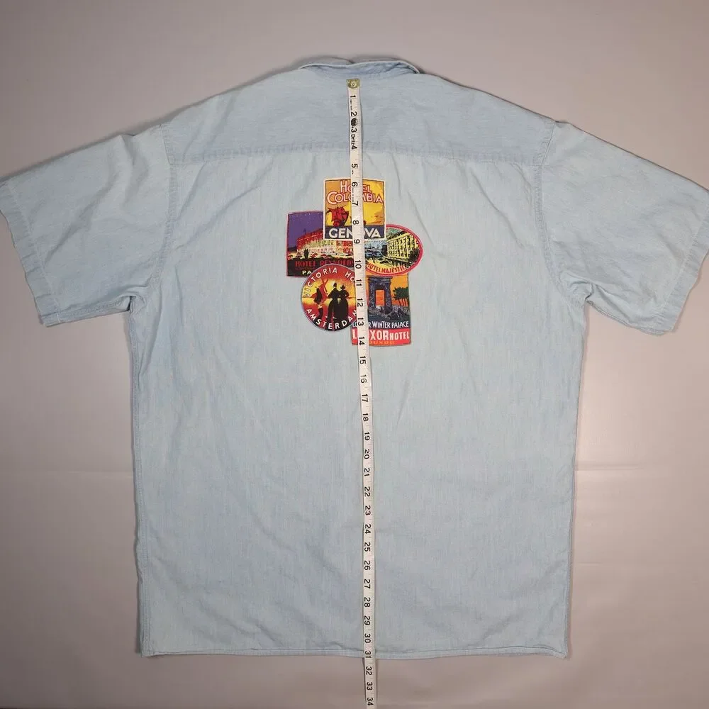 Vintage Banana Republic Safari Travel Chambray Back Patch Shirt Mens Large